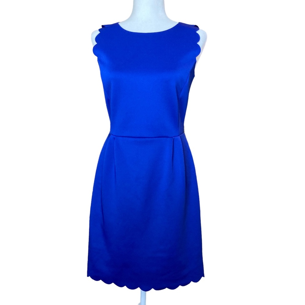 Carolina Belle Women's royal blue sleeveless sheath dress with scalloped details